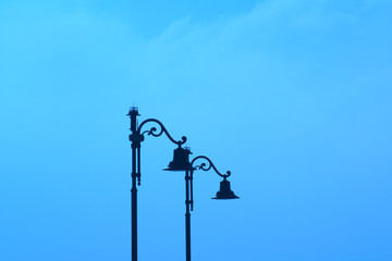 street lamp and blue sky,sky, light, lamp, street,bulb, illumination, street light,lantern,