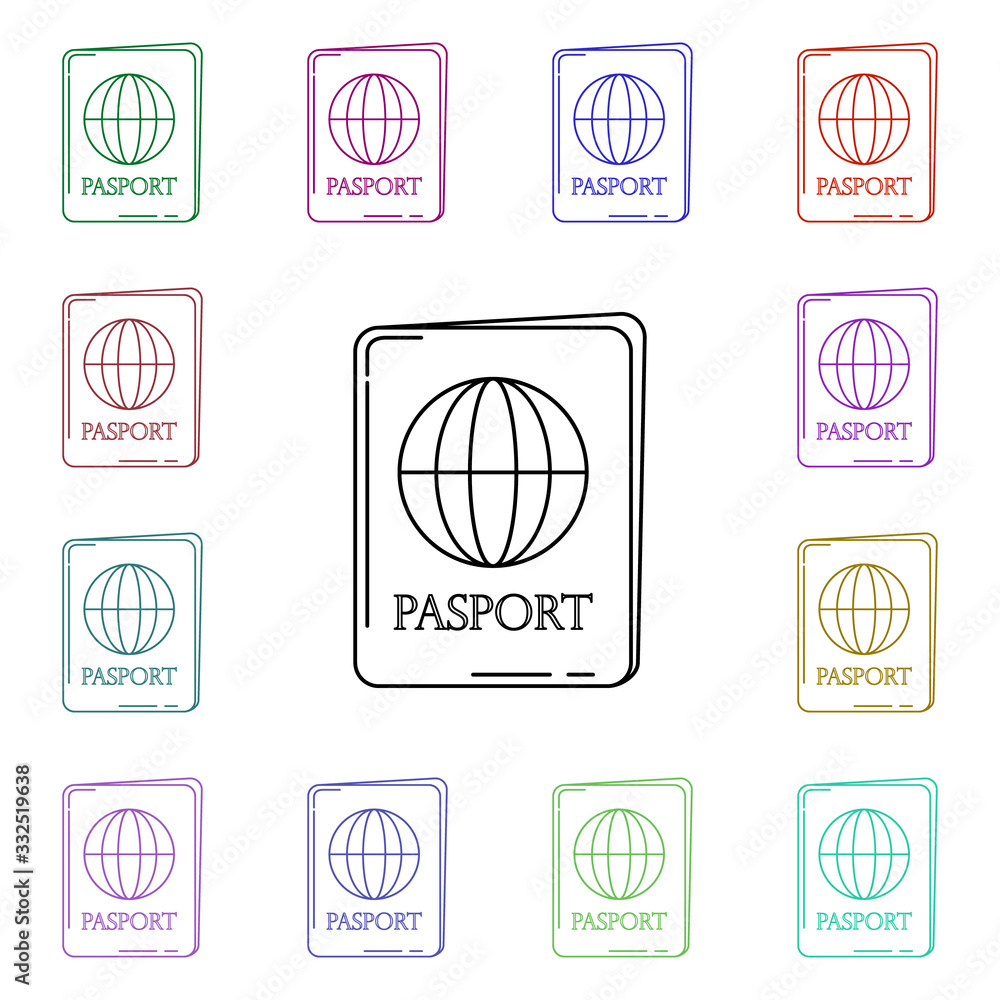 Poster passport multi color style icon. simple thin line, outline vector of airport icons for ui and ux, we