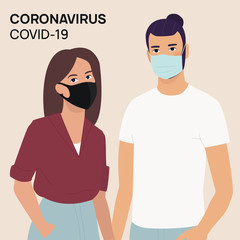 Fototapeta premium Coronavirus in China. Novel coronavirus 2019-nCoV , people in white medical face mask. Concept of coronavirus quarantine illustration.
