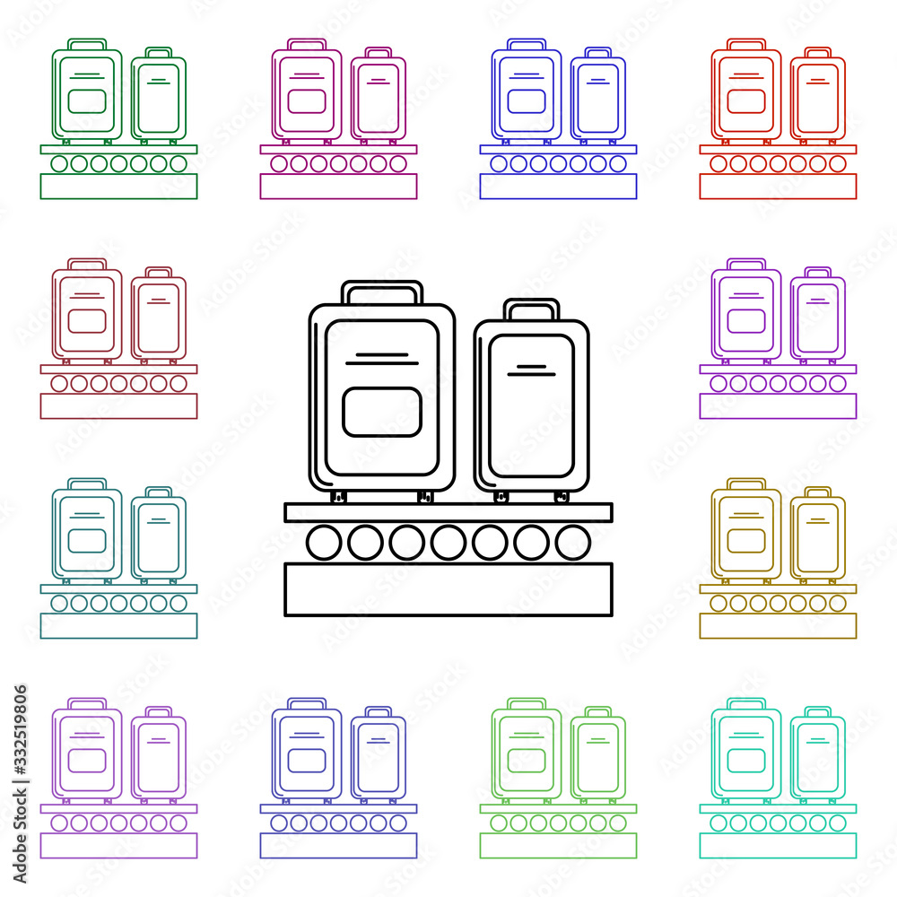 Poster luggage on the belt track multi color style icon. simple thin line, outline vector of airport icons 