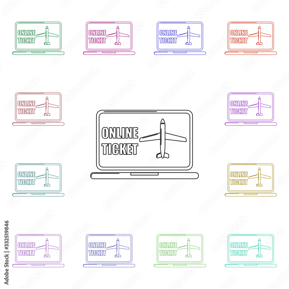 Aufkleber order online tickets multi color style icon. simple thin line, outline vector of airport icons for u