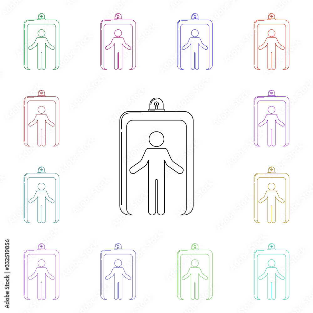 Poster metal detector multi color style icon. simple thin line, outline vector of airport icons for ui and 