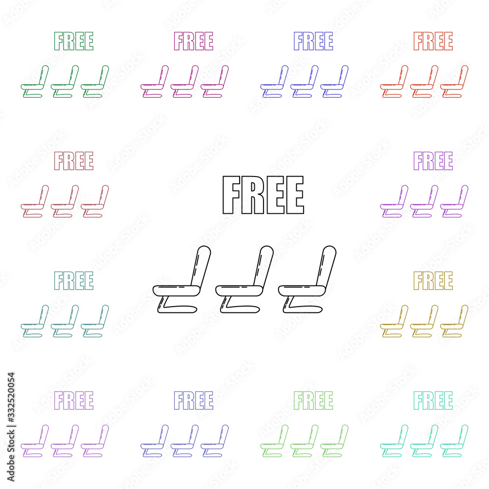 Poster free seats in the plane multi color style icon. simple thin line, outline vector of airport icons fo