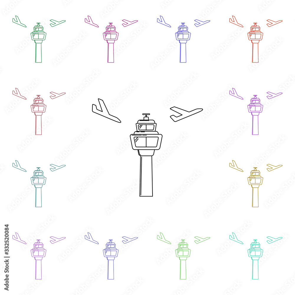 Poster airport tower multi color style icon. simple thin line, outline vector of airport icons for ui and u