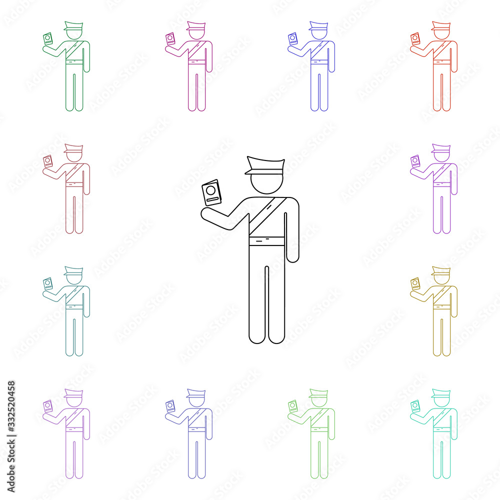 Poster passport control multi color style icon. simple thin line, outline vector of airport icons for ui an