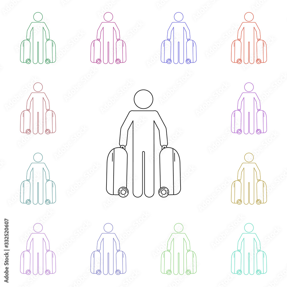 Poster passenger with suitcases multi color style icon. simple thin line, outline vector of airport icons f