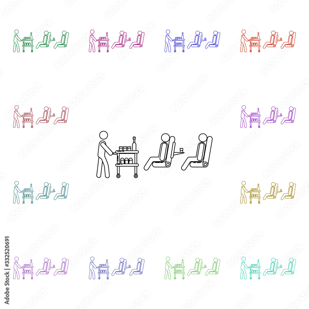 Aufkleber the stewardess serves food on the plane multi color style icon. simple thin line, outline vector of 