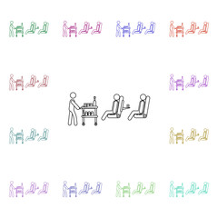 The stewardess serves food on the plane multi color style icon. Simple thin line, outline vector of airport icons for ui and ux, website or mobile application