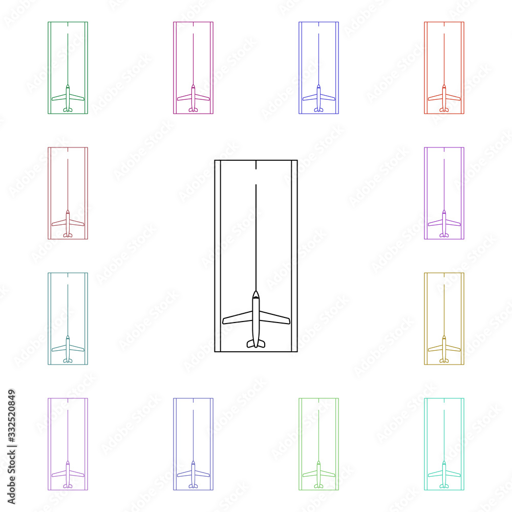 Poster airplane on the landing site multi color style icon. simple thin line, outline vector of airport ico