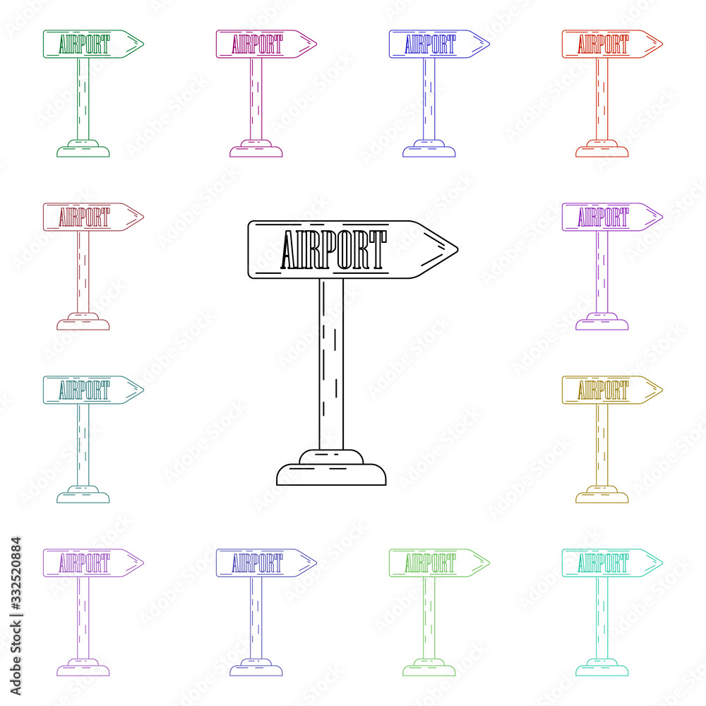 Poster direction to the airport multi color style icon. simple thin line, outline vector of airport icons f