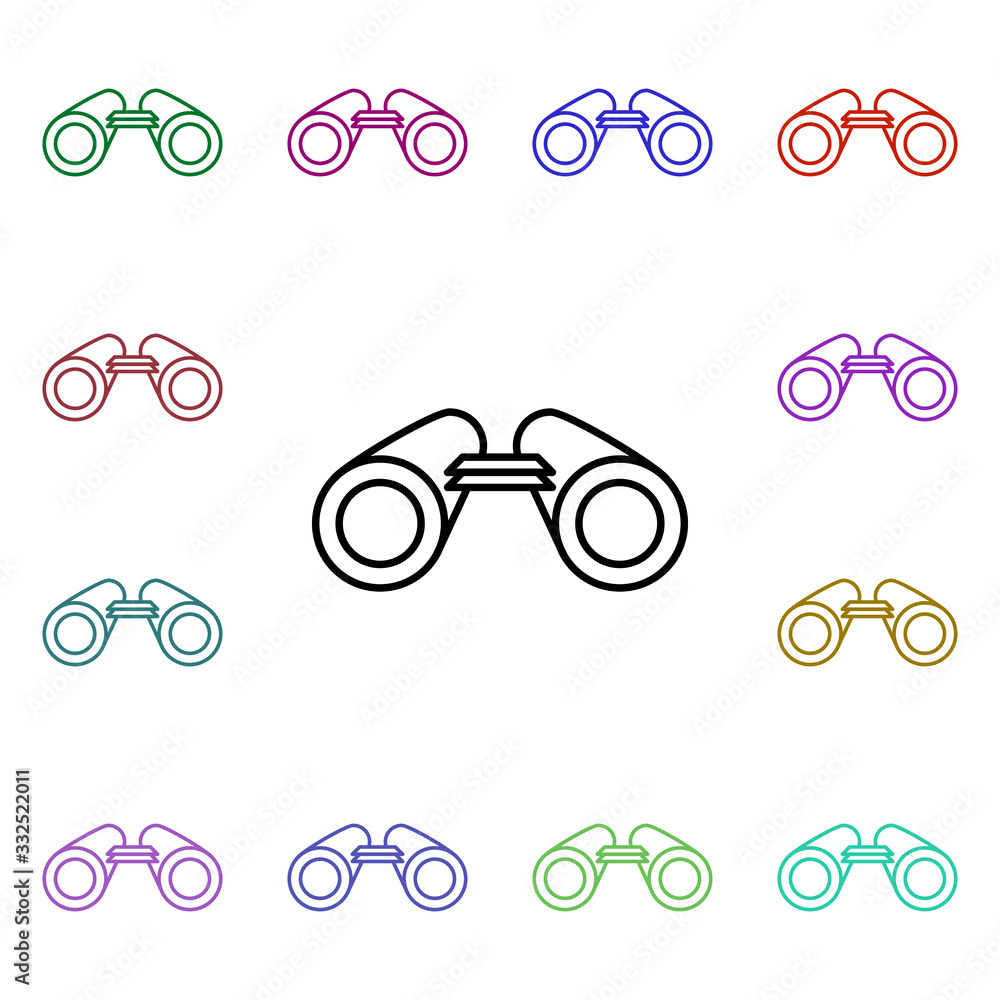 Poster binoculars line multi color style icon. simple thin line, outline vector of camping icons for ui and