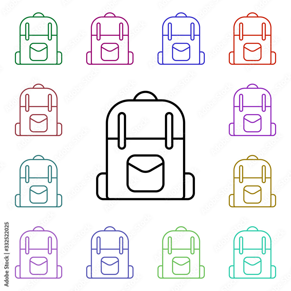 Poster backpack line multi color style icon. simple thin line, outline vector of camping icons for ui and u