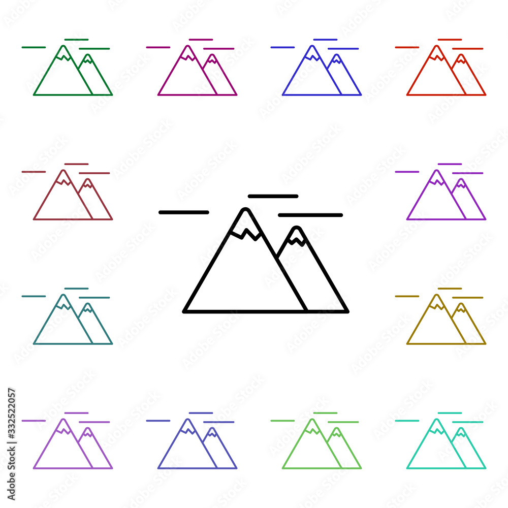 Poster the mountains line multi color style icon. simple thin line, outline vector of camping icons for ui 