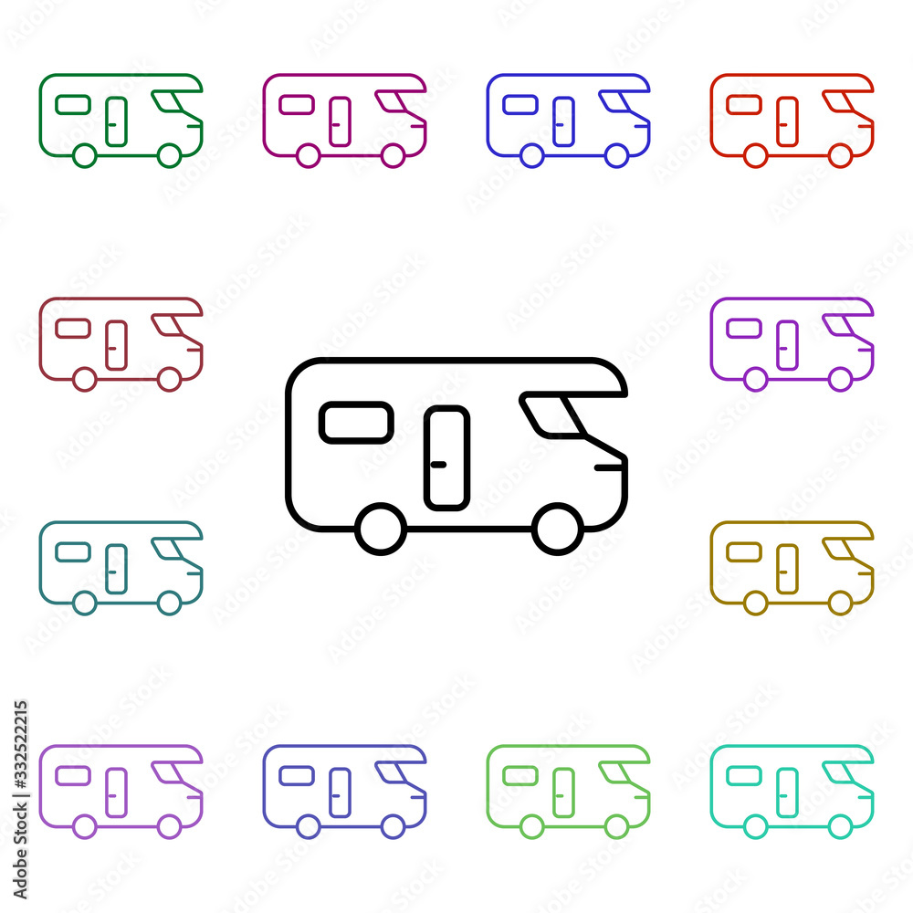 Poster house on wheels line multi color style icon. simple thin line, outline vector of camping icons for u