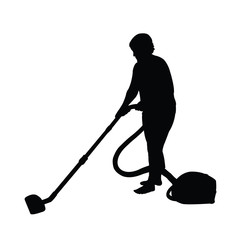 a woman using vacuum cleanr, silhouette vector