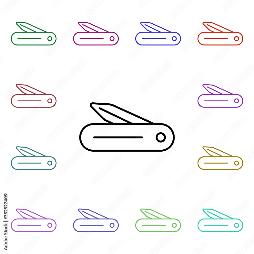 Poster folding knife line multi color style icon. simple thin line, outline vector of camping icons for ui 