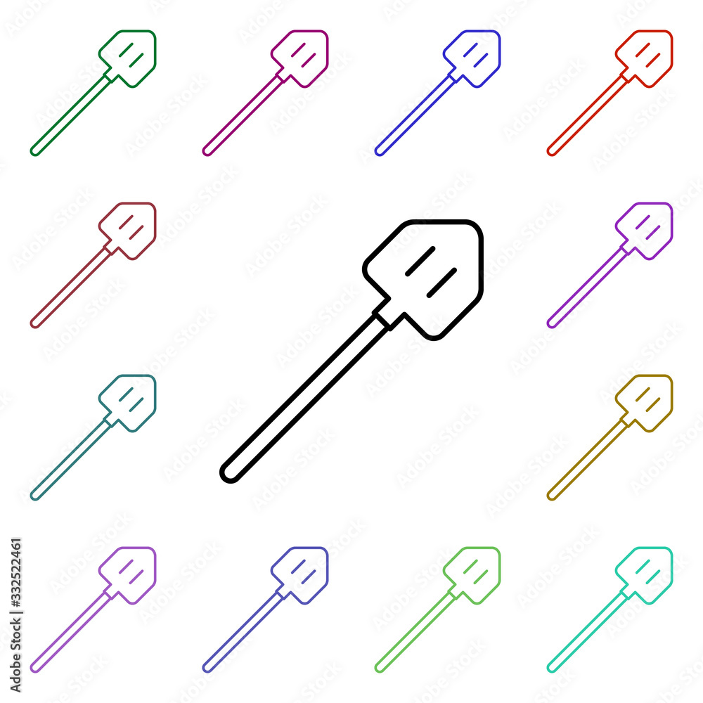 Poster shovel line multi color style icon. simple thin line, outline vector of camping icons for ui and ux,