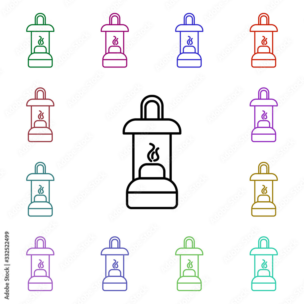 Poster wick lamp line multi color style icon. simple thin line, outline vector of camping icons for ui and 