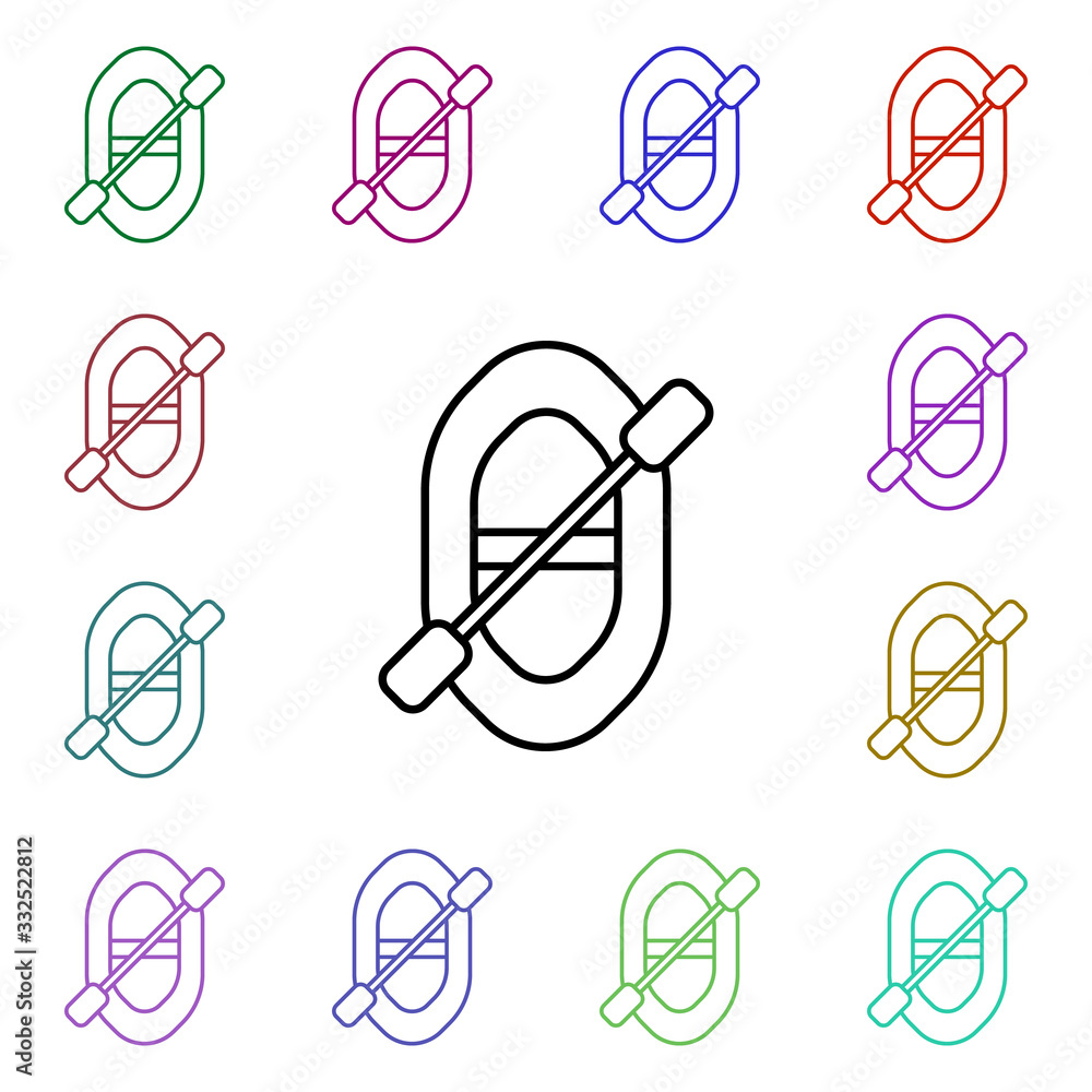 Poster inflatable boat line multi color style icon. simple thin line, outline vector of camping icons for u