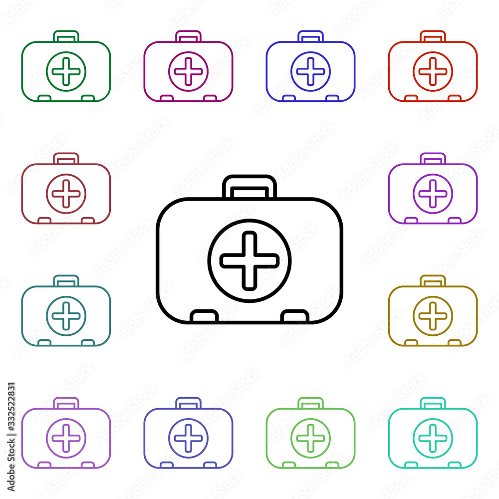 Poster first-aid kit line multi color style icon. simple thin line, outline vector of camping icons for ui 