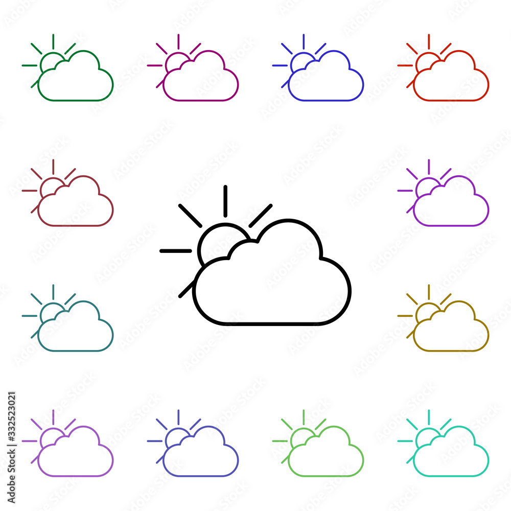 Poster the sun behind the clouds line multi color style icon. simple thin line, outline vector of camping i