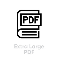 Extra large PDF book icon. Editable line vector.