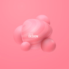 Soft pink spheres. Bubble gum smooth shapes. Vector 3d illustration. Abstract sweet background. Minimal poster design. Colorful bubbles cluster. Fashion banner template