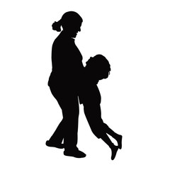 a boy and woman playing together, silhouette vector