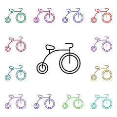 Monocycle, bicycle multi color style icon. Simple thin line, outline vector of carnival and amusement icons for ui and ux, website or mobile application
