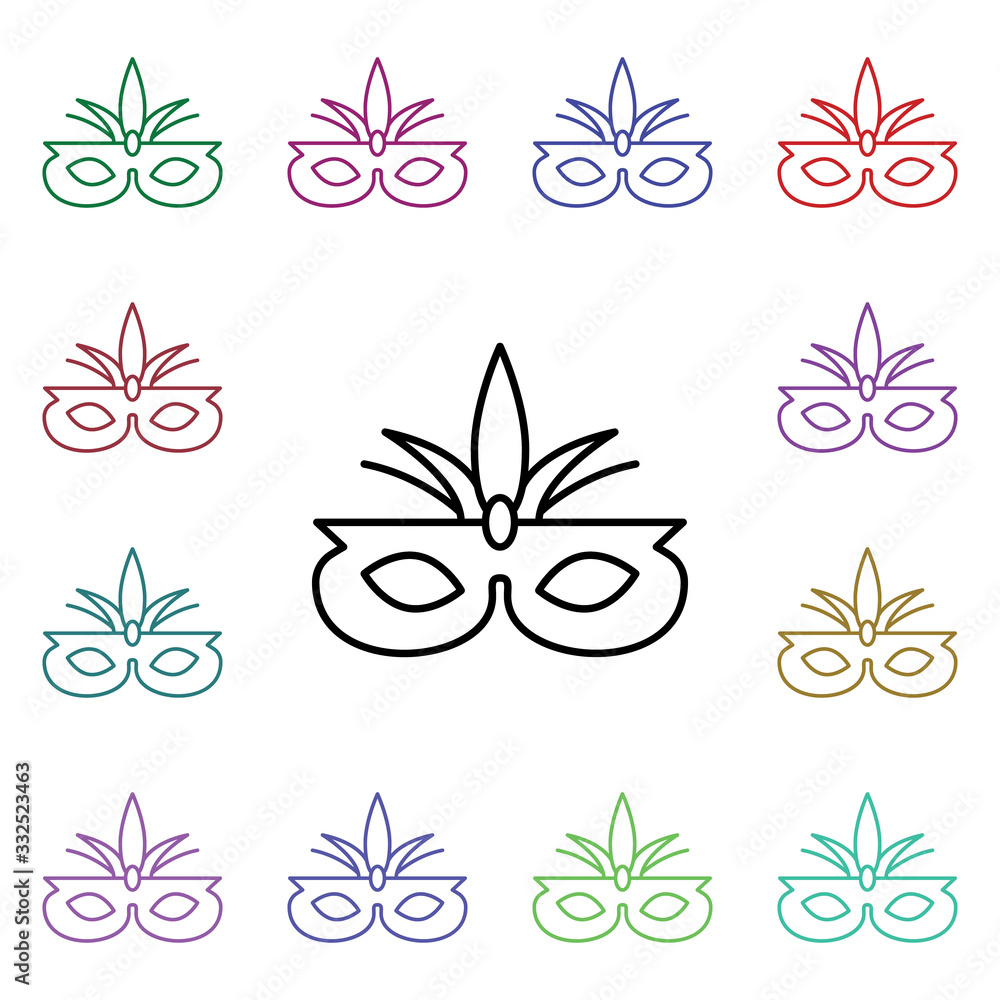 Poster carnival mask multi color style icon. simple thin line, outline vector of carnival and amusement ico