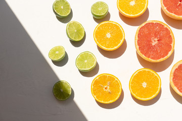 Citrus fruits rich in vitamin c on white background