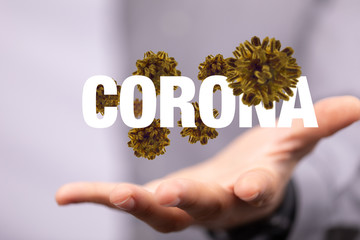 Hologram of coronavirus COVID-2019 on a blue futuristic background. Deadly type of virus 2019-nCoV....