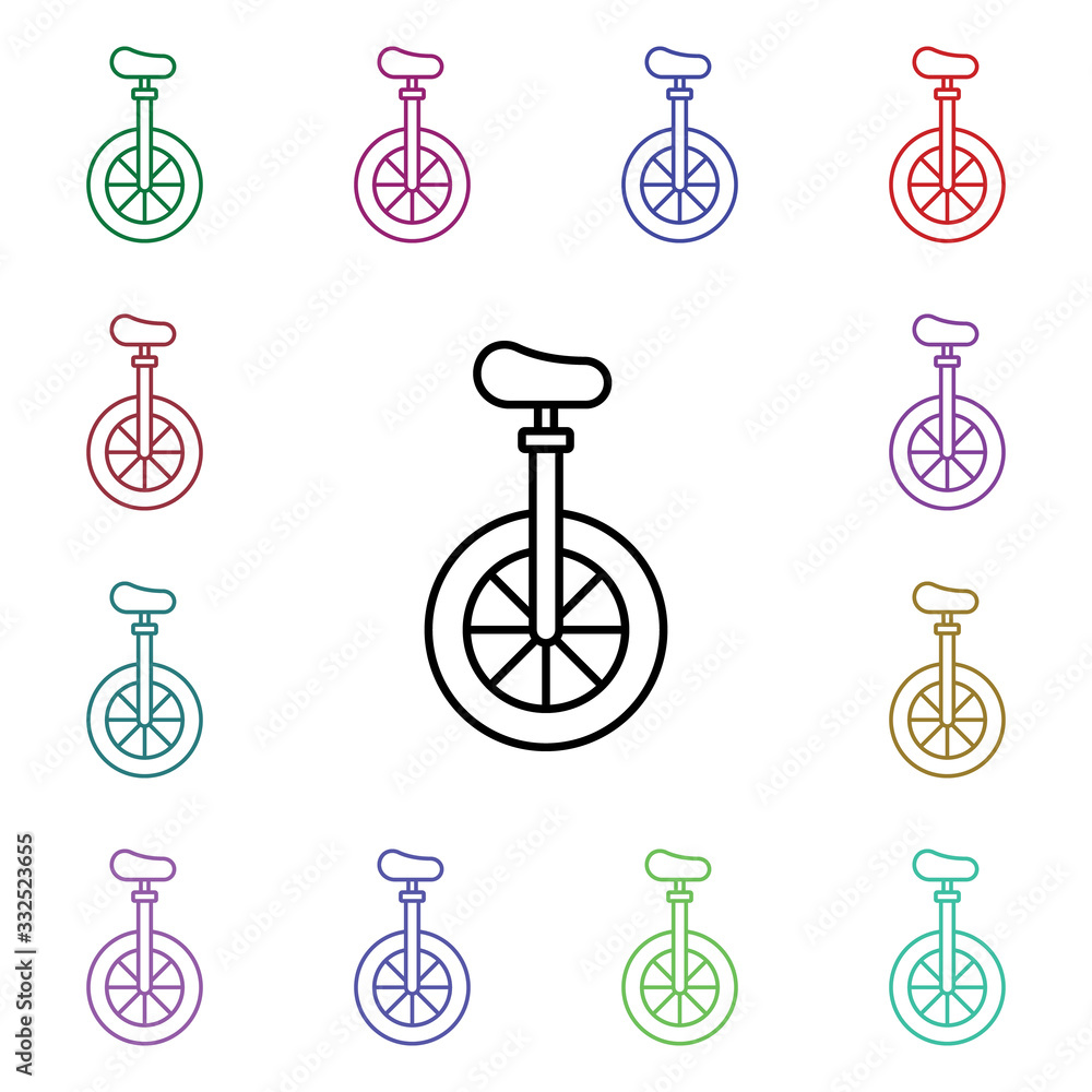 Poster monocycle, bicycle multi color style icon. simple thin line, outline vector of carnival and amusemen