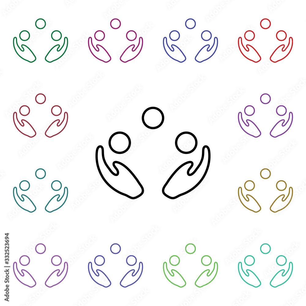 Poster juggling, balls multi color style icon. simple thin line, outline vector of carnival and amusement i