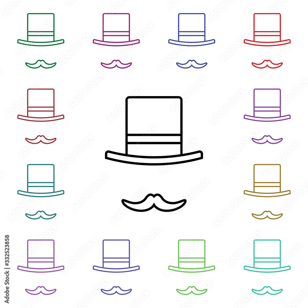 Poster hat, moustache multi color style icon. simple thin line, outline vector of carnival and amusement ic