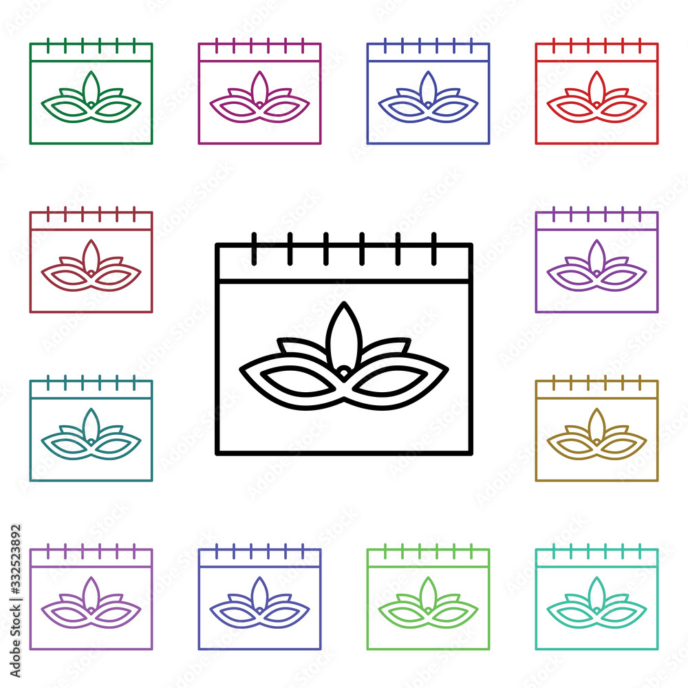 Poster carnival data, mask, calendar multi color style icon. simple thin line, outline vector of carnival a