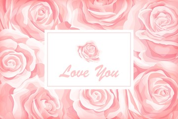 Frame on hand draw pink cream rose background vector illustration