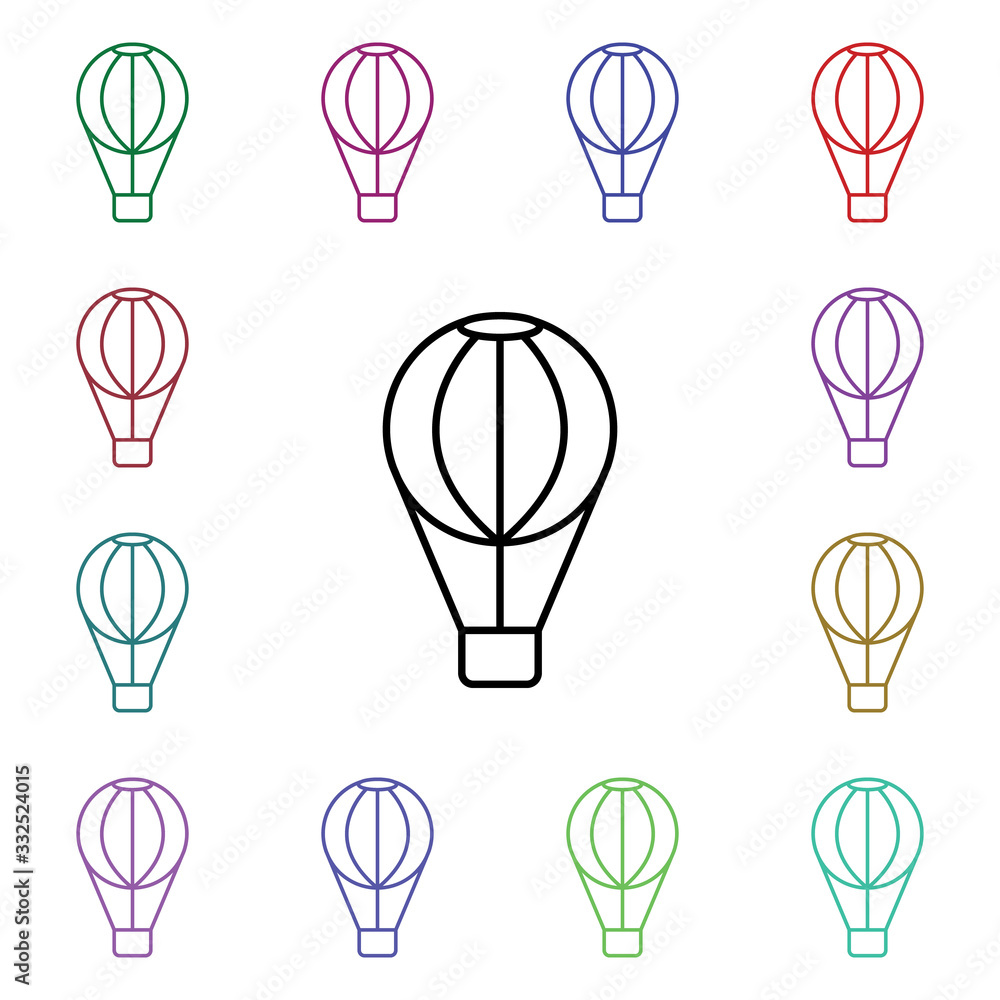 Poster hot air balloon multi color style icon. simple thin line, outline vector of carnival and amusement i