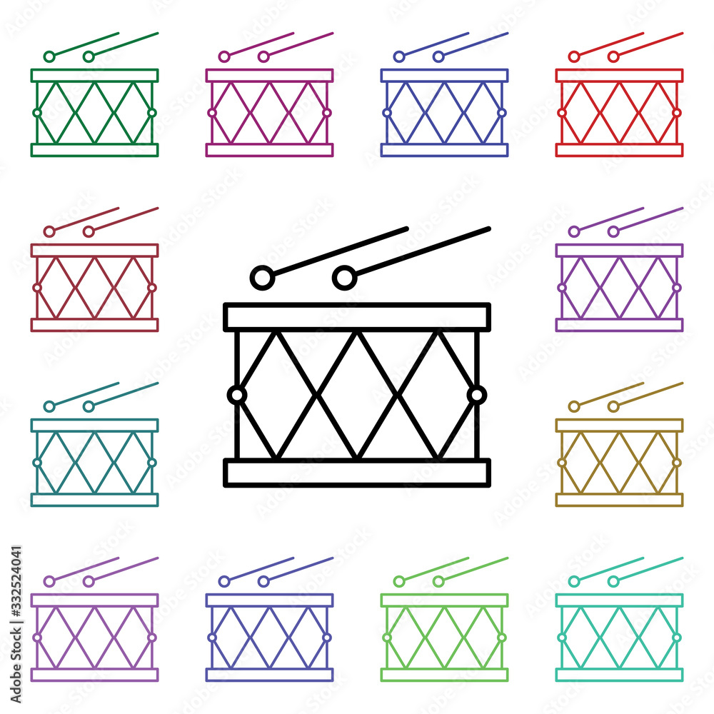 Poster drums multi color style icon. simple thin line, outline vector of carnival and amusement icons for u