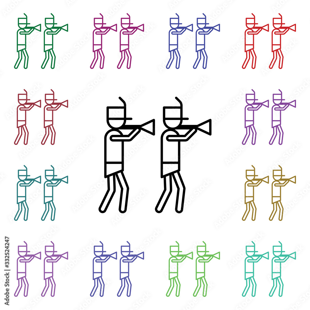 Poster marching band, trombone multi color style icon. simple thin line, outline vector of carnival and amu