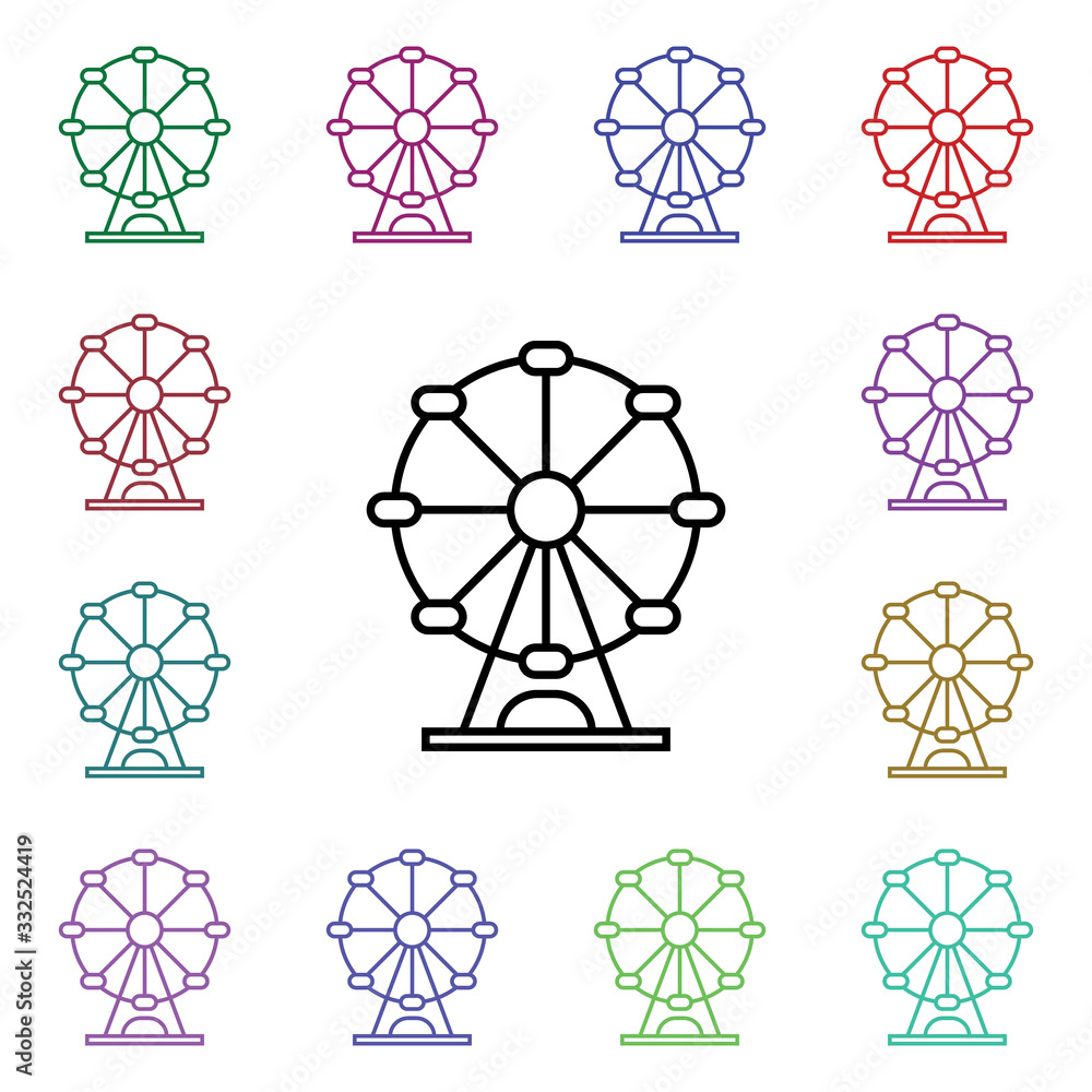 Poster ferries wheel multi color style icon. simple thin line, outline vector of carnival and amusement ico