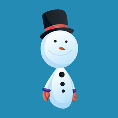 Snowman with top hat solated on white background. Winter theme. Vector character illustration