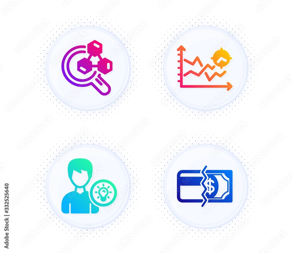 Poster chemistry lab, person idea and seo analysis icons simple set. button with halftone dots. payment met