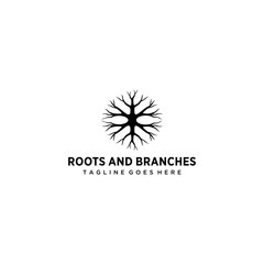 Illustration luxury abstract roots and branches nature sign logo design.
