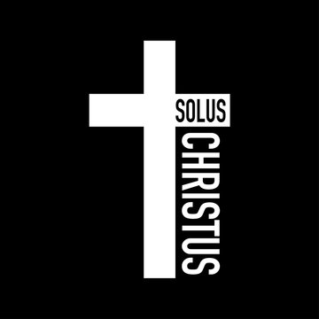 White cross vector icon on black background. solus christus