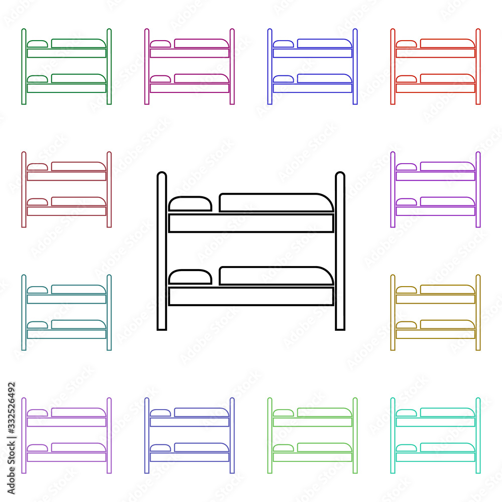 Poster bunk bed multi color style icon. simple thin line, outline vector of furniture icons for ui and ux, 