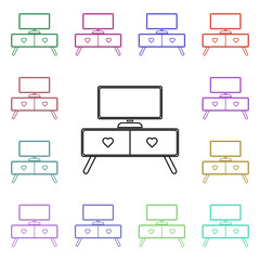 Fototapeta na wymiar Television stand multi color style icon. Simple thin line, outline vector of furniture icons for ui and ux, website or mobile application