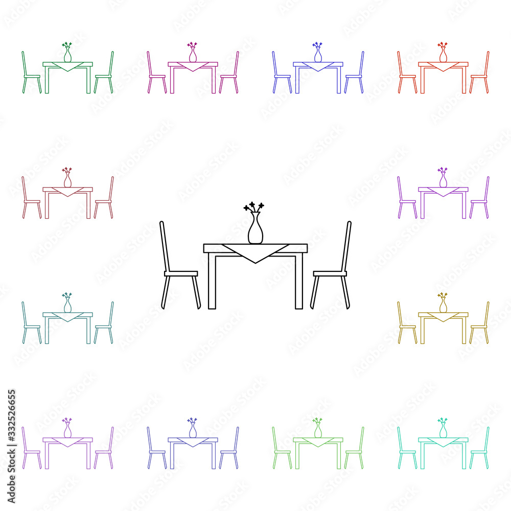 Poster table and chairs multi color style icon. simple thin line, outline vector of furniture icons for ui 