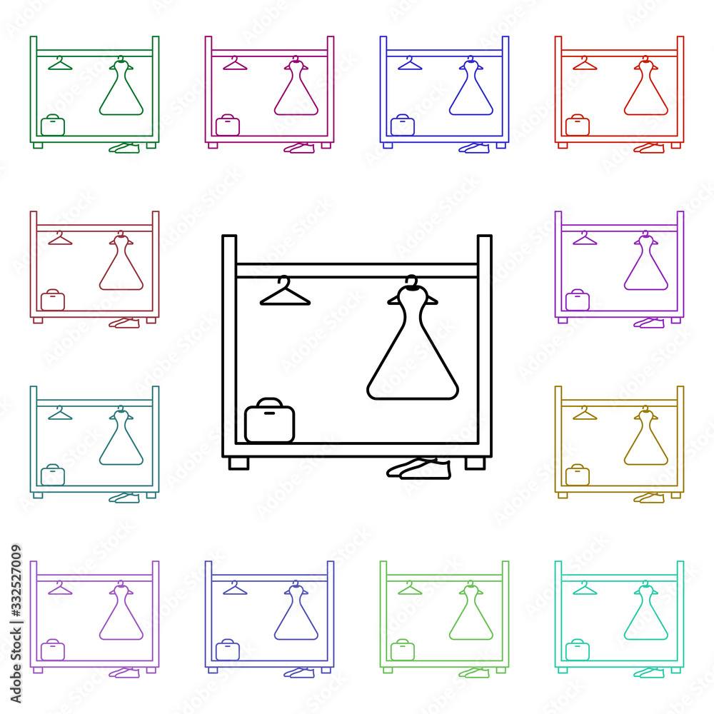 Poster wardrobe multi color style icon. simple thin line, outline vector of furniture icons for ui and ux, 