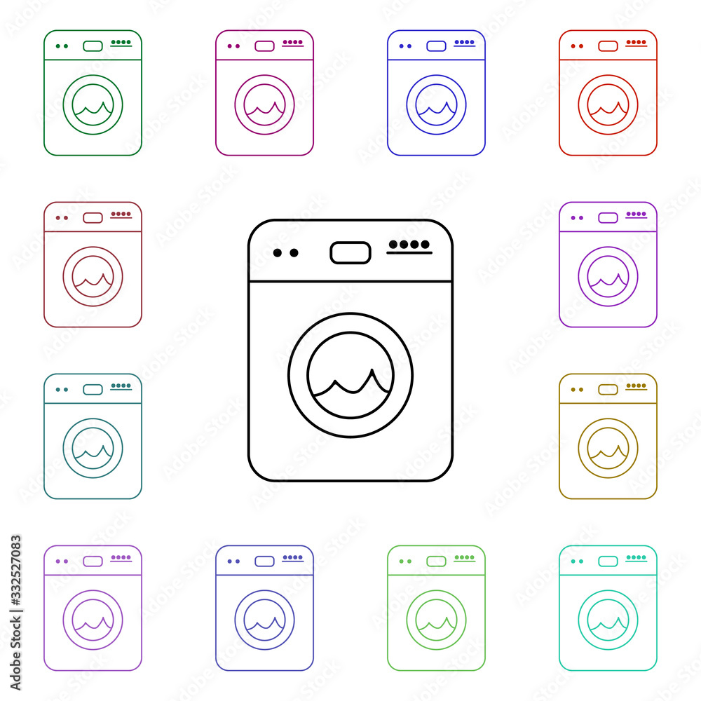 Poster washing machine multi color style icon. simple thin line, outline vector of furniture icons for ui a